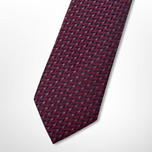 Load image into Gallery viewer, Dark Red Pattern With Silver and Red Geometric Silk Tie – Skinny 70mm