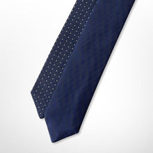Load image into Gallery viewer, Navy Two Layers Gingham and White Pin Dots Silk Tie – Skinny 50mm