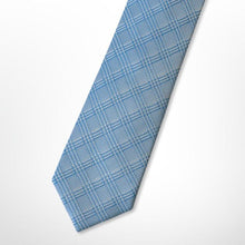 Load image into Gallery viewer, Candy Blue Tartan With Light Blue Stripes Silk Tie – Skinny 70mm