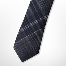 Load image into Gallery viewer, Dark Grey Tartan With Black and Light Pink Stripes Silk Tie – Skinny 65mm