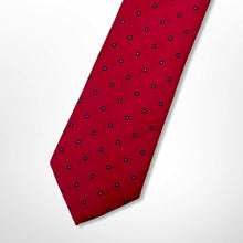 Load image into Gallery viewer, Red Geometric With Black and White Pin Dots Silk Tie – Skinny 70mm