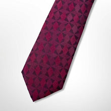 Load image into Gallery viewer, Dark Red Pattern With Geometric Silk Tie – Skinny 70mm