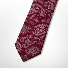 Load image into Gallery viewer, Dark Red Paisley With White Floral Silk Tie – Skinny 60mm