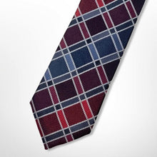 Load image into Gallery viewer, England Red and Blue Tartan With Silver Stripes Silk Tie – Skinny 70mm