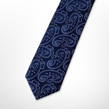 Load image into Gallery viewer, Navy Paisley With Light Blue Floral Silk Tie – Skinny 70mm
