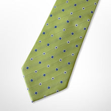 Load image into Gallery viewer, Candy Green Tartan With White and Navy Flower Silk Tie – Regular 100mm