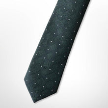 Load image into Gallery viewer, Dark Green Knit With Square and White Pin Dots Silk Tie – Skinny 50mm