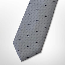 Load image into Gallery viewer, Grey Pattern With Navy Whale and Pin Dots Silk Tie – Regular 80mm
