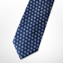 Load image into Gallery viewer, Navy Floral With White Flower Silk Tie – Regular 80mm
