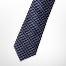 Load image into Gallery viewer, Navy Geometric With Silver Grenadine Silk Tie – Skinny 60mm