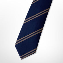Load image into Gallery viewer, Navy Awning With Brown Stripes Silk Tie – Skinny 60mm