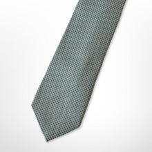 Load image into Gallery viewer, Green Herringbone With Light Blue Geometric Silk Tie – Regular 80mm