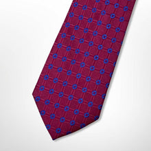 Load image into Gallery viewer, Dark Red Check With Purple Polka Dots Silk Tie – Regular 80mm
