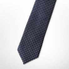 Load image into Gallery viewer, Navy Micro Check With Grey Pin Dots Silk Tie – Skinny 50mm