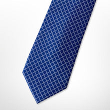 Load image into Gallery viewer, Navy Twill With White Check Silk Tie – Skinny 70mm
