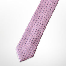 Load image into Gallery viewer, Light Pink Geographic With Silver Pin Dots Silk Tie – Skinny 70mm