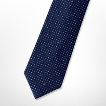 Load image into Gallery viewer, Navy Micro Check With White and Light Blue Pin Dots Silk Tie – Skinny 70mm