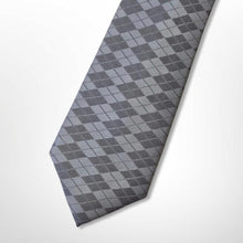 Load image into Gallery viewer, Grey Argyle With Dark Grey Stripes Silk Tie – Regular 80mm