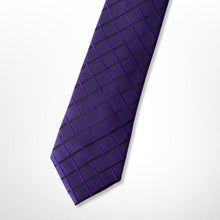 Load image into Gallery viewer, Dark Purple Tartan With Black and Purple Stripes Silk Tie – Skinny 60mm
