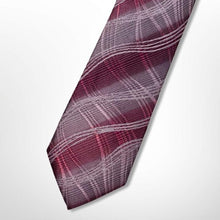 Load image into Gallery viewer, Light Red Geometric With White Stripes Curve Silk Tie – Skinny 70mm