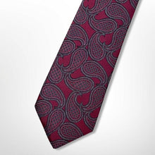 Load image into Gallery viewer, Dark Red Paisley With White and Black Floral Silk Tie – Skinny 70mm