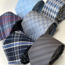 Load image into Gallery viewer, Dark Blue Tartan With Light Blue and White Stripes Silk Tie – Regular 80mm