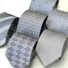 Load image into Gallery viewer, Grey Paisley With Silver Floral Silk Tie – Regular 100mm