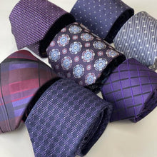 Load image into Gallery viewer, Dark Purple Geometric With White Square Silk Tie – Skinny 75mm
