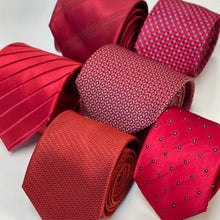 Load image into Gallery viewer, Red Check With Navy and Light Red Square Silk Tie – Skinny 70mm