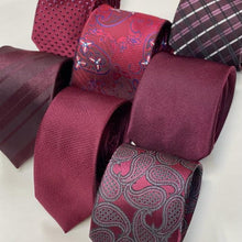 Load image into Gallery viewer, England Dark Red Tartan With White and Pink Stripes Silk Tie – Skinny 70mm