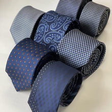Load image into Gallery viewer, Navy Two Layers Gingham and White Pin Dots Silk Tie – Skinny 50mm