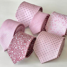 Load image into Gallery viewer, Light Pink Geographic With Black Pin Dots Silk Tie – Regular 90mm