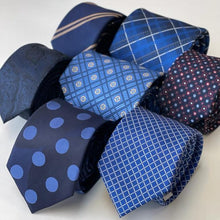 Load image into Gallery viewer, Navy Geometric With Red and Light Blue Dots Silk Tie – Skinny 60mm