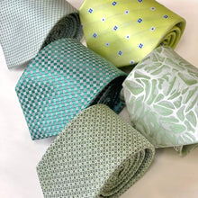 Load image into Gallery viewer, Green Geometric With Grey and Dark Green Square Silk Tie – Regular 80mm