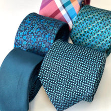 Load image into Gallery viewer, Dark Green Geometric With Mint Ancient Coins Silk Tie – Skinny 75mm
