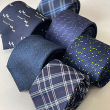 Load image into Gallery viewer, Navy Geometric With Floral Pattern Silk Tie – Skinny 75mm