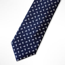 Load image into Gallery viewer, Blue Pattern With White/Light Blue Paisley Silk Tie – Skinny 70mm