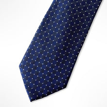 Load image into Gallery viewer, Blue Micro Check With White Pin Dots and Black Square Silk Tie – Regular 80mm
