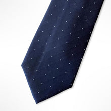 Load image into Gallery viewer, Blue Micro Check With White/Navy Pin Dots Silk Tie – Regular 75mm