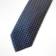 Load image into Gallery viewer, Blue Houndstooth With White/Light Blue Pin Dots Silk Tie – Regular 75mm
