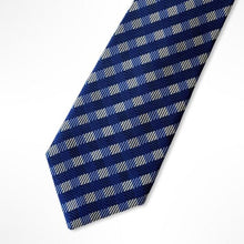 Load image into Gallery viewer, Blue Pattern With Yellow/Light Blue Gingham Silk Tie – Regular 75mm