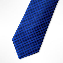 Load image into Gallery viewer, Blue Micro Check With Navy Pin Dots Silk Tie – Skinny 60mm