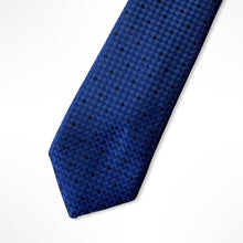 Load image into Gallery viewer, Blue Micro Check With Black Pin Dots Silk Tie – Skinny 60mm