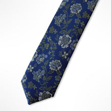 Load image into Gallery viewer, Blue Floral With White/Green/Light Blue Flower Silk Tie – Slim 50mm