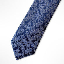 Load image into Gallery viewer, Blue Floral With White/Light Blue Flower Silk Tie – Skinny 70mm