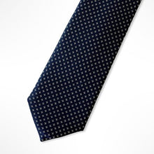 Load image into Gallery viewer, Blue Micro Check With White Cross Silk Tie – Skinny 60mm
