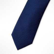 Load image into Gallery viewer, Blue Micro Check With White Pin Dots Silk Tie – Skinny 75mm