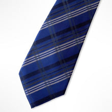 Load image into Gallery viewer, Blue Pattern With Navy/Grey/White Tartan Silk Tie – Regular 80mm