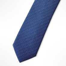 Load image into Gallery viewer, Blue Micro Check With White Geometric Silk Tie – Skinny 60mm