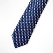 Load image into Gallery viewer, Blue Pattern With White/Navy Geometric Silk Tie – Slim 50mm